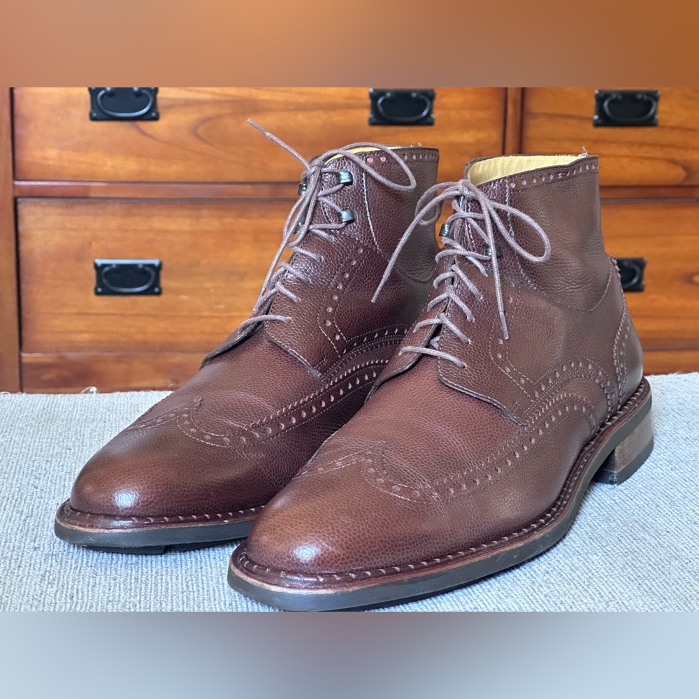 Paraboot Wingtip Perrault Pebble Grain Brown Leather Lace Up Men’s Boots Size 12